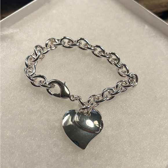 2176-HCT Adjustable 8” Chained Double Heart Charms,Silver Metal Color Bracelet - Picture 4 of 13